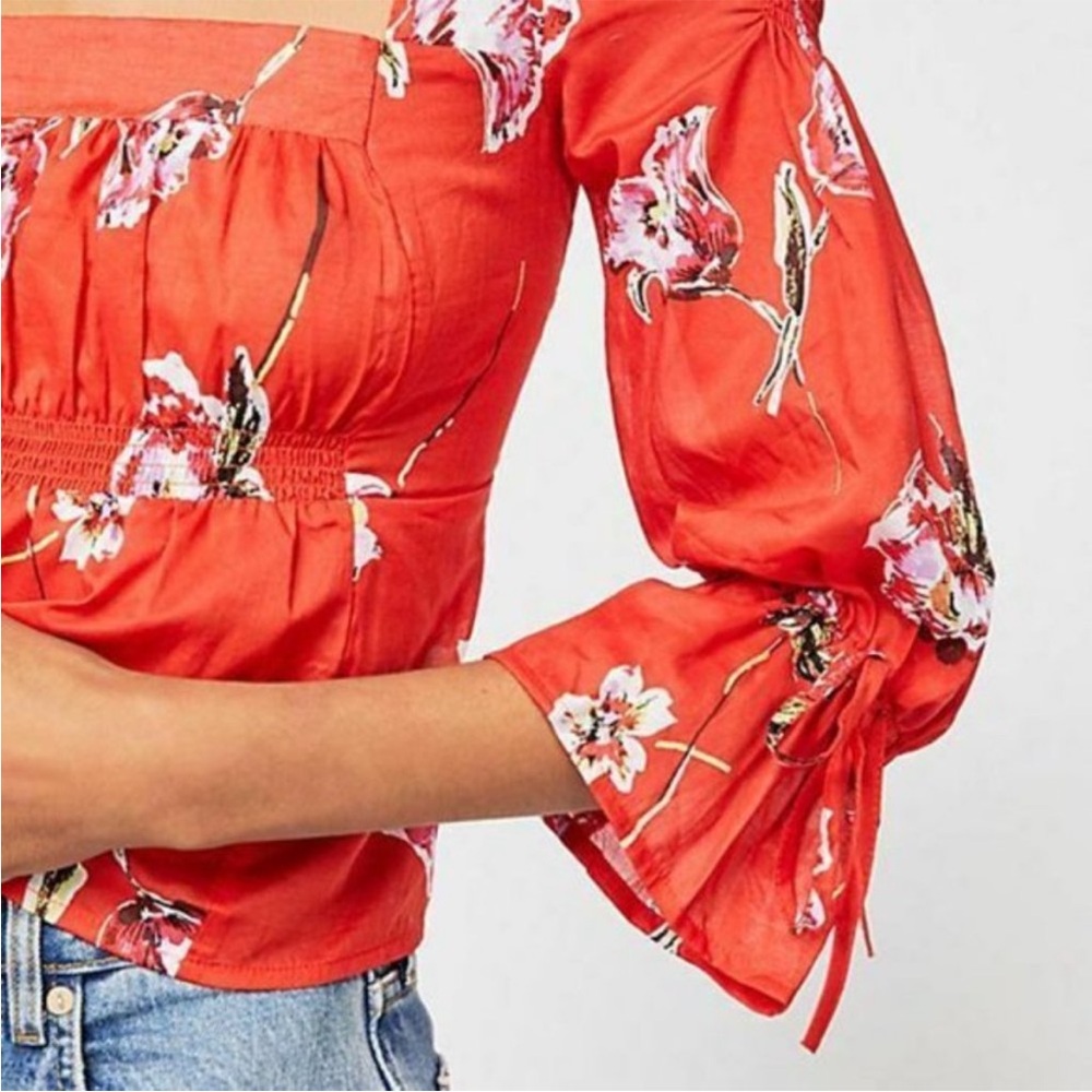 Free People Cherish the Light Red Floral Top Size XS - Picture 2 of 9